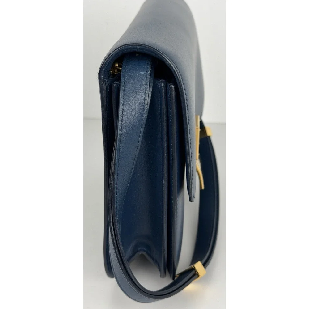 Celine Classic Box Bag Medium Blue Calfskin Leather Gold-Tone Hardware R1 - Picture 5 of 16